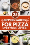Collage of dipping sauces for pizza with text overlay.
