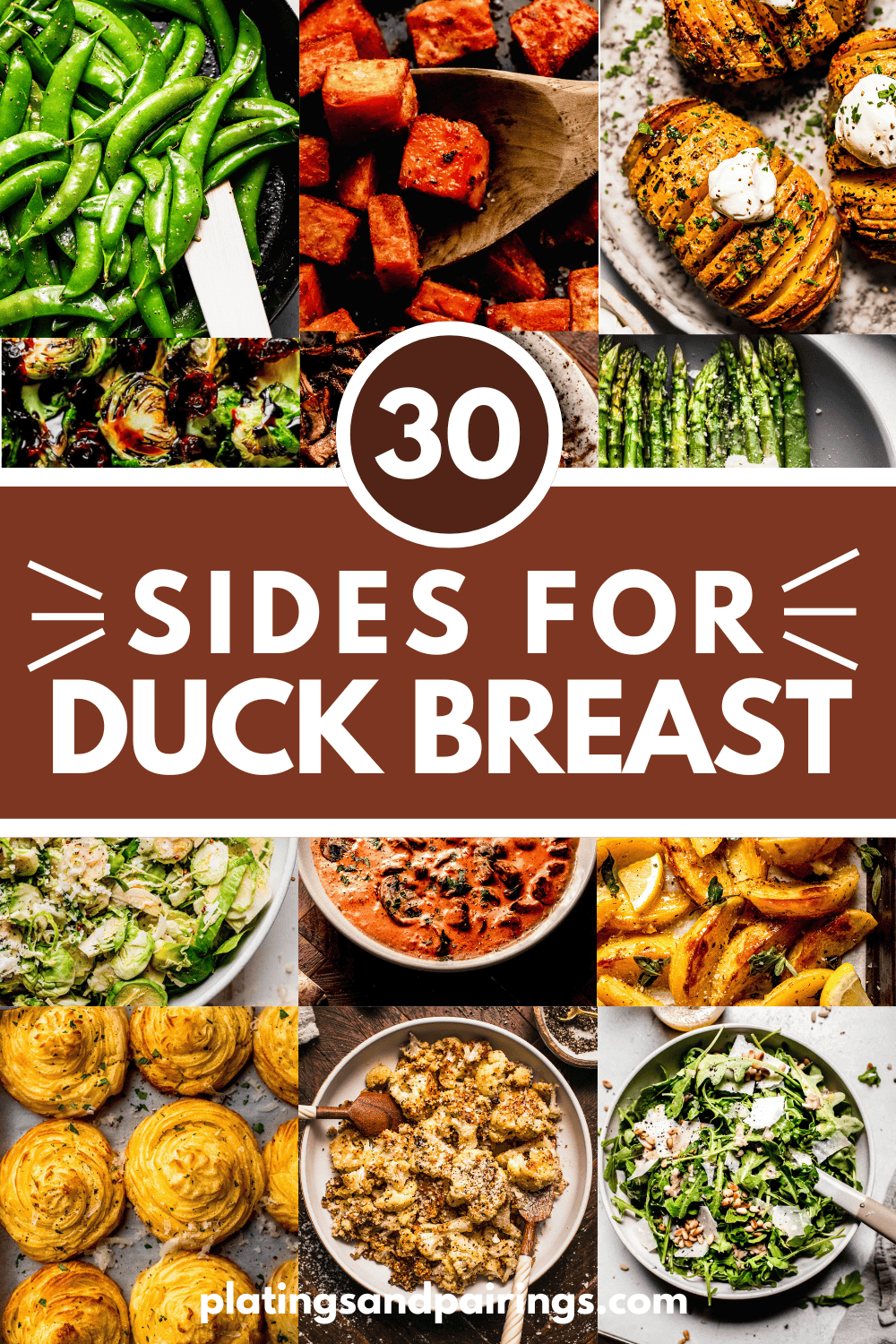 Collage of side dishes for duck with text overlay.