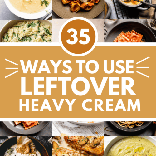 Collage of recipes that use heavy cream with text overlay.