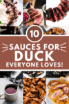 Collage of sauces for duck with text overlay.