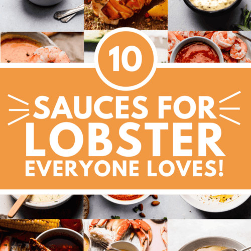 Collage of sauces for lobster with text overlay.