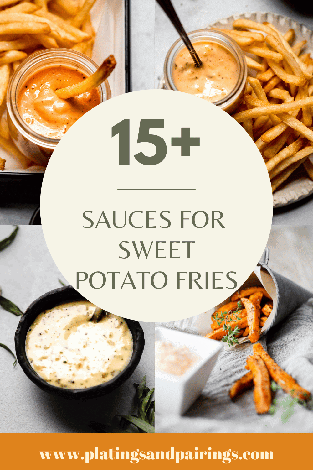 Collage of sauces for sweet potato fries with text overlay.