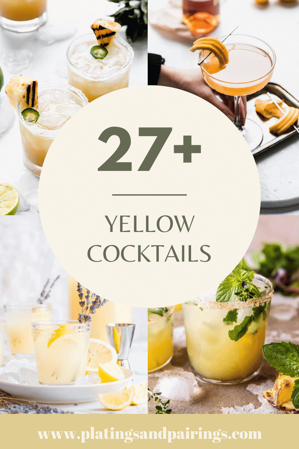Collage of yellow cocktails with text overlay.
