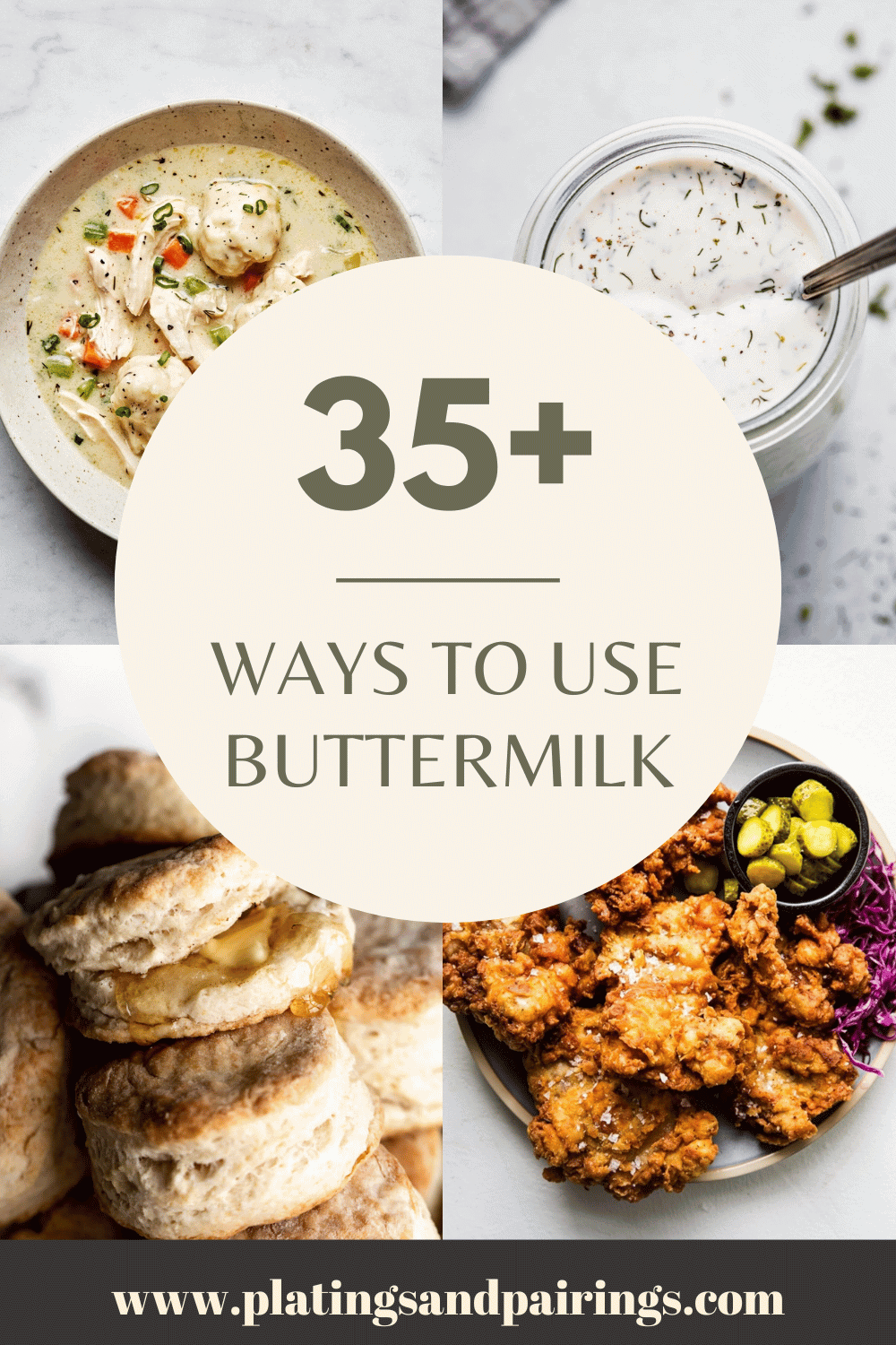 Collage of recipes that use buttermilk with text overlay.