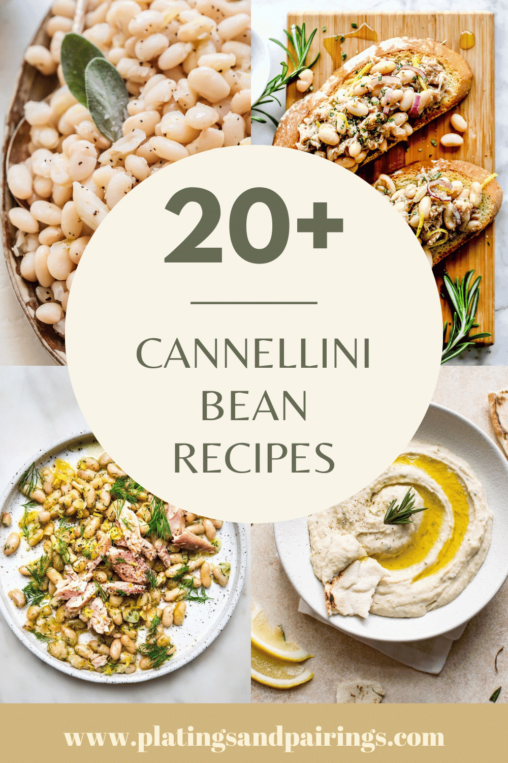 Collage of cannellini bean recipes with text overlay.