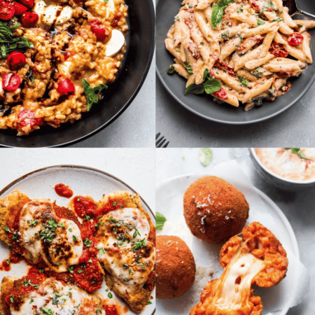 Collage of mozzarella recipes.