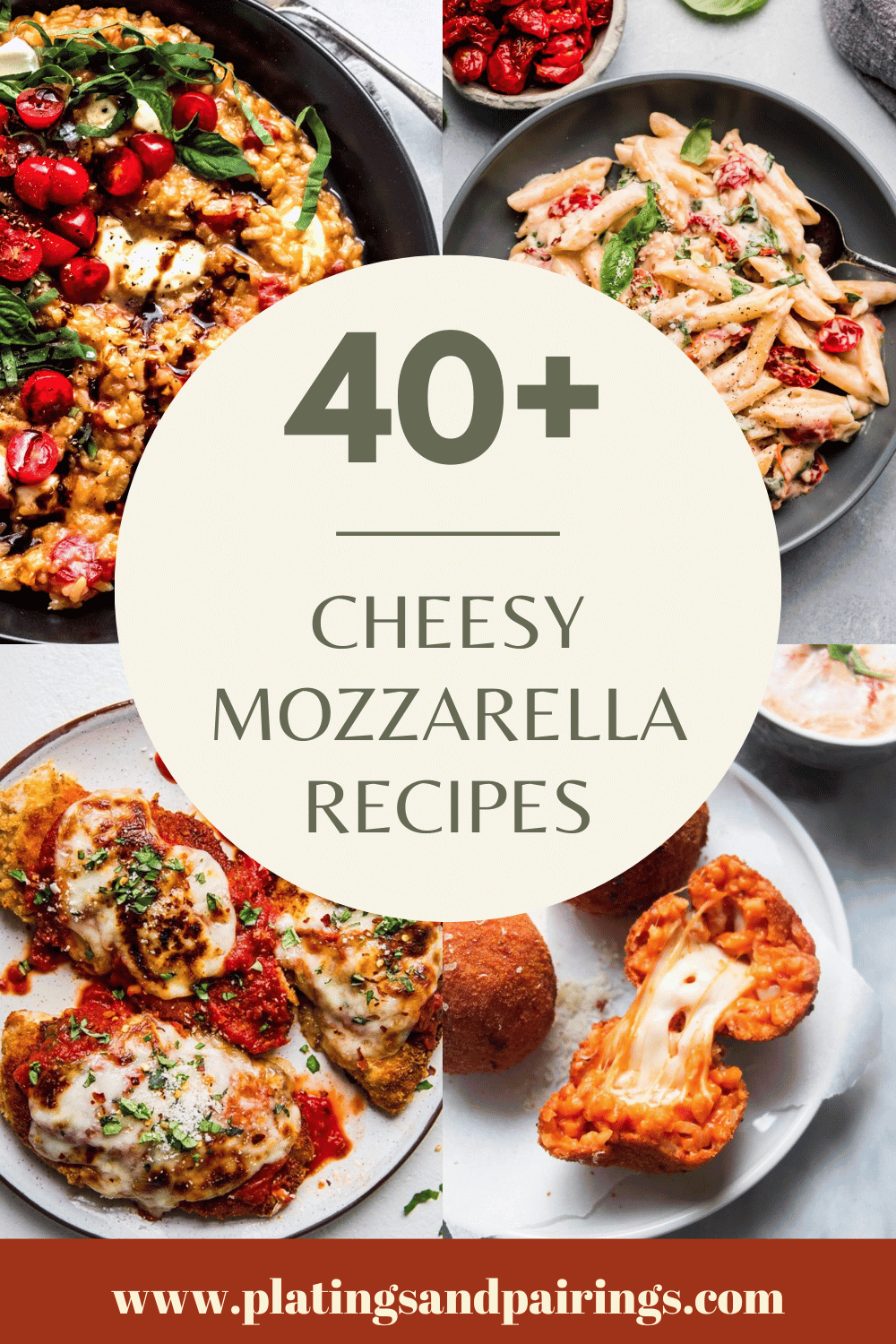 Collage of mozzarella recipes with text overlay.