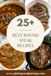 Collage of round steak recipes with text overlay.