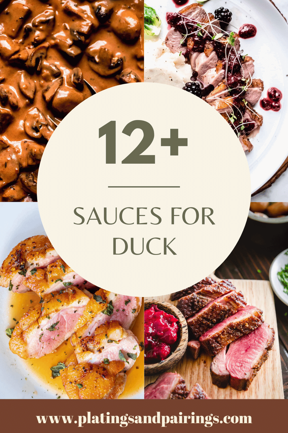 Collage of sauces for duck with text overlay.