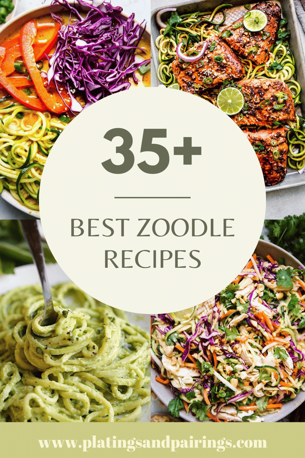 Collage of zoodle recipes with text overlay.