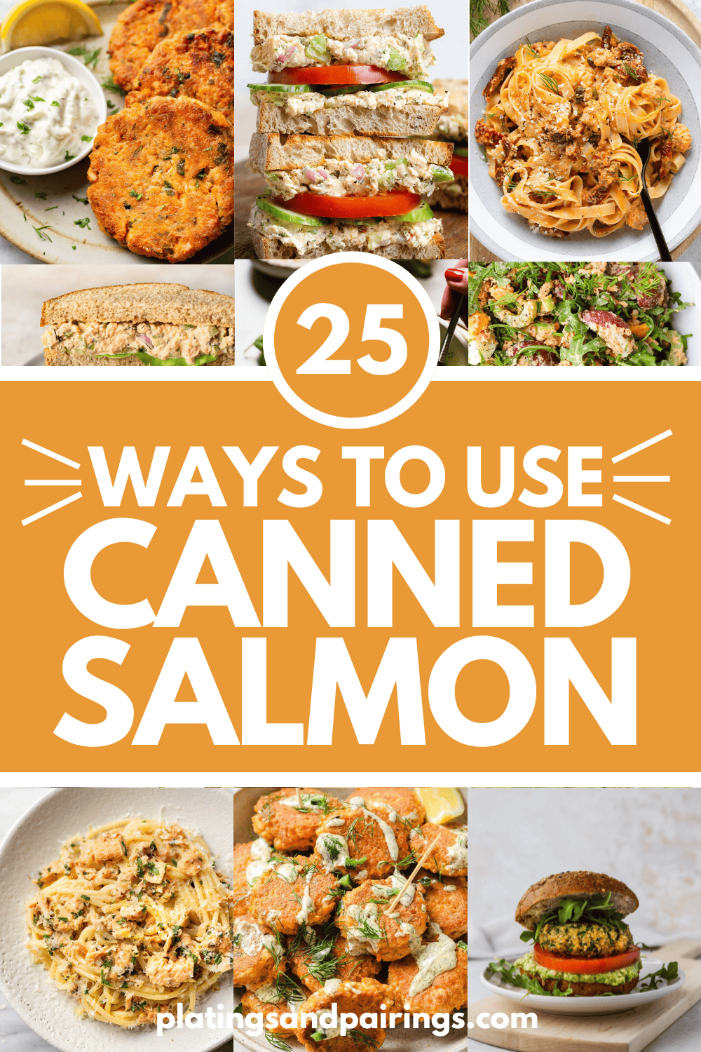 Collage of canned salmon recipes with text overlay.