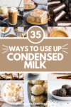 Collage of condensed milk recipes with text overlay.