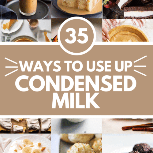 Collage of condensed milk recipes with text overlay.