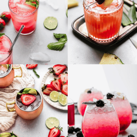 Collage of fruity cocktails.