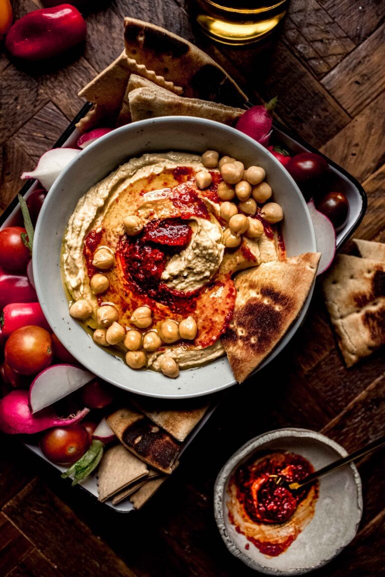 Spicy Harissa Hummus (Easy Recipe!) Platings + Pairings