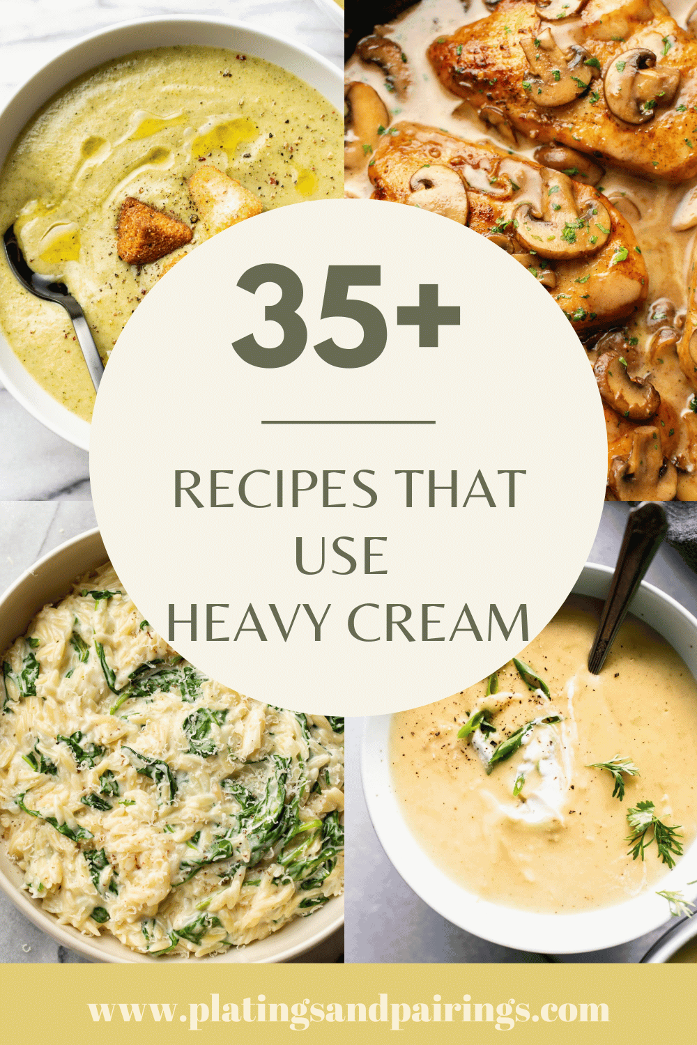 Collage of heavy cream recipes with text overlay.