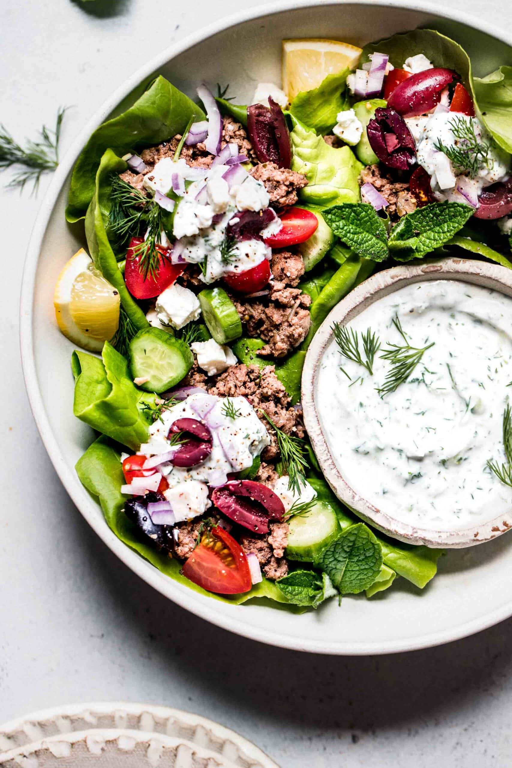 Mediterranean Lamb Lettuce Wraps with Tzatziki
