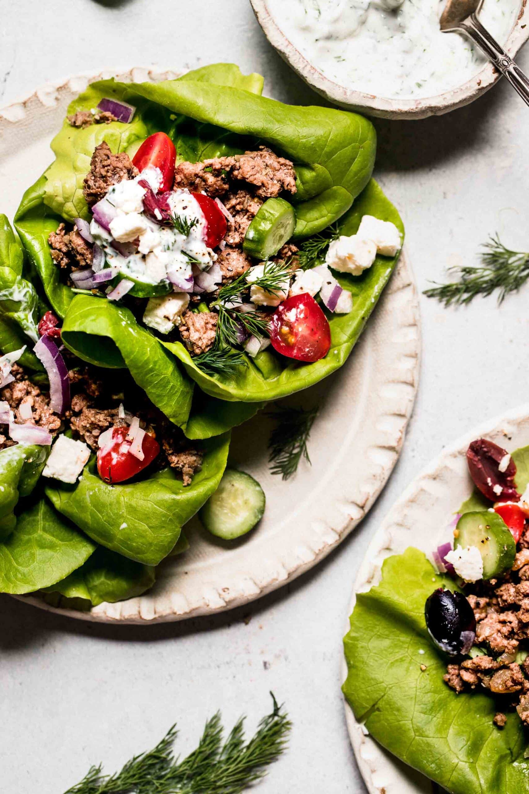 Mediterranean Lamb Lettuce Wraps with Tzatziki