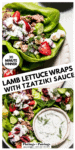 Lamb lettuce wraps with tzatziki sauce.