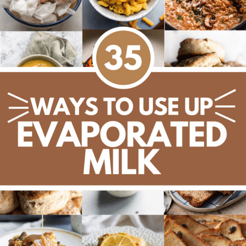 Collage of evaporated milk recipes with text overlay.
