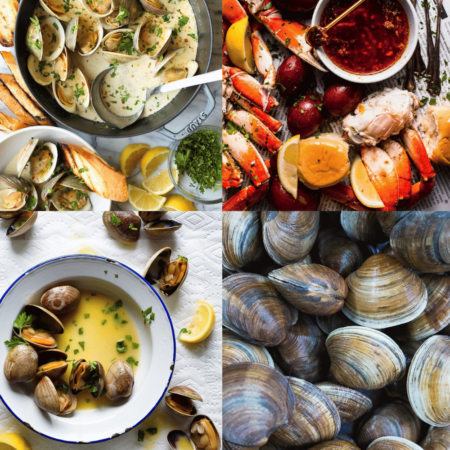 Collage of sauces for clams.
