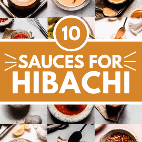 Collage of sauces for hibachi with text overlay.