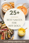 Collage of sauces for hot dogs with text overlay.