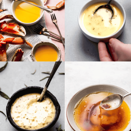 Collage of sauces for lobster.