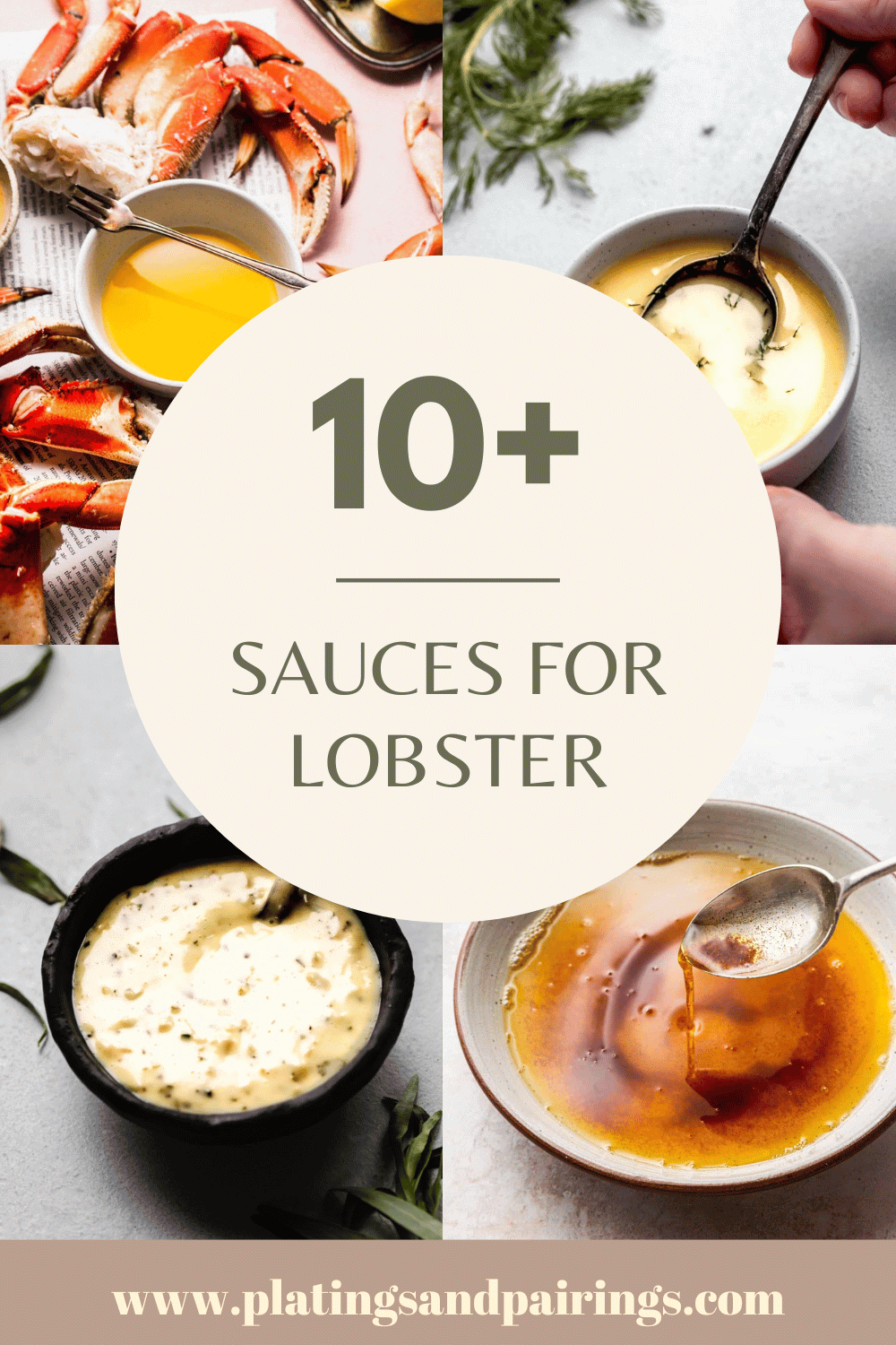 Collage of sauces for lobster with text overlay.