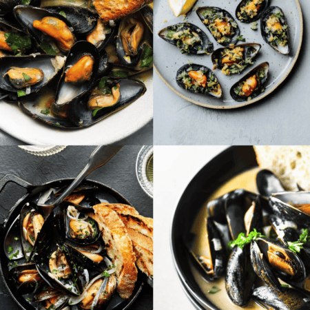 Collage of sauces for mussels.