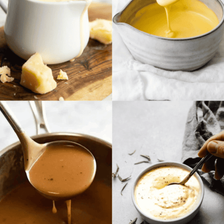 Collage of sauces for potatoes.