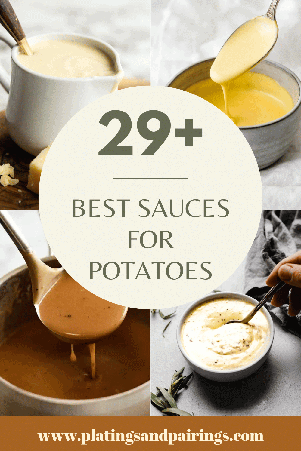 Collage of sauces for potatoes with text overlay.