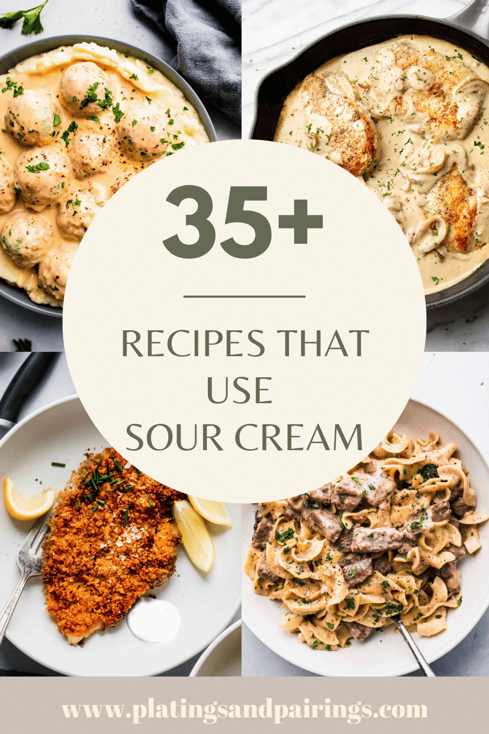 Collage of sour cream recipes with text overlay.