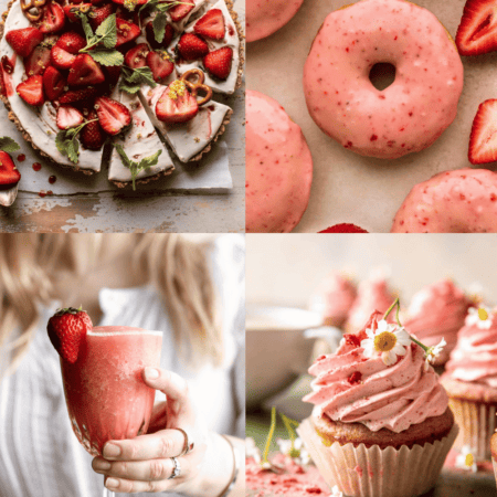 Collage of strawberry recipes.