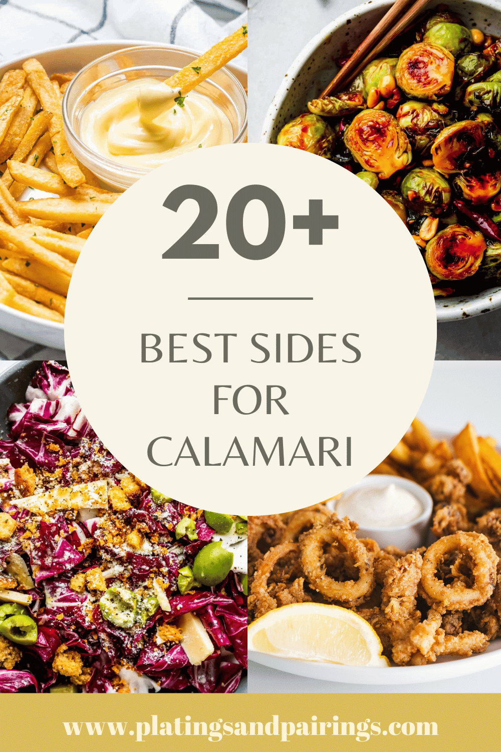 Collage of what to serve with calamari with text overlay.