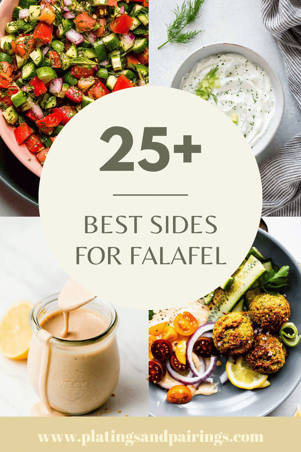 Collage of what to serve with falafel with text overlay.