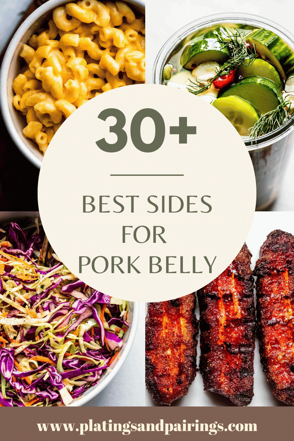 Collage of sides for pork belly with text overlay.
