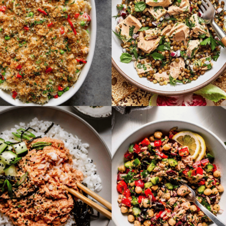Collage of canned tuna recipes.