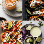 Collage of sauces for stuffed peppers.