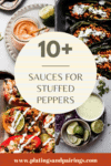 Collage of sauces for stuffed peppers with text overlay.