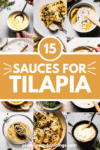 Collage of sauces for tilapia with text overlay.