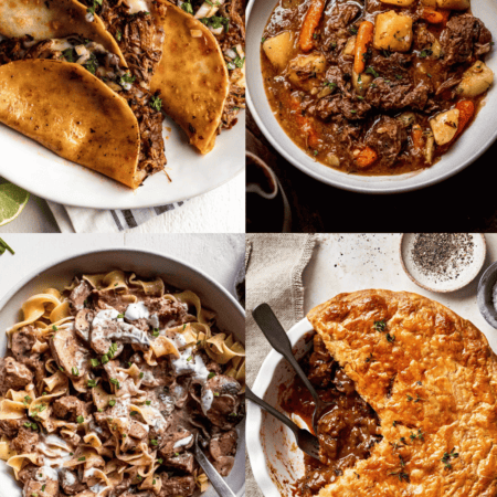 Collage of beef stew meat recipes.