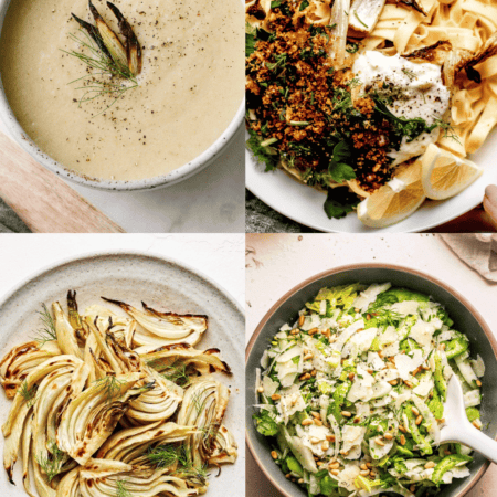 Collage of fennel recipes.