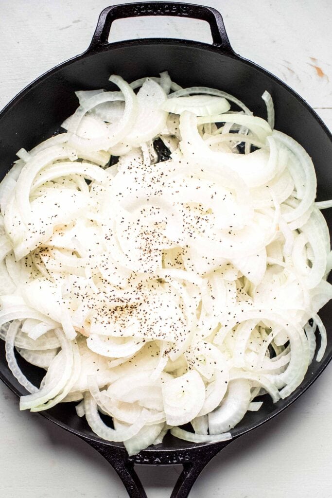 Onions in skillet. 