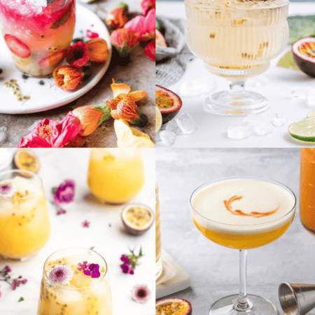 Collage of passion fruit cocktails.