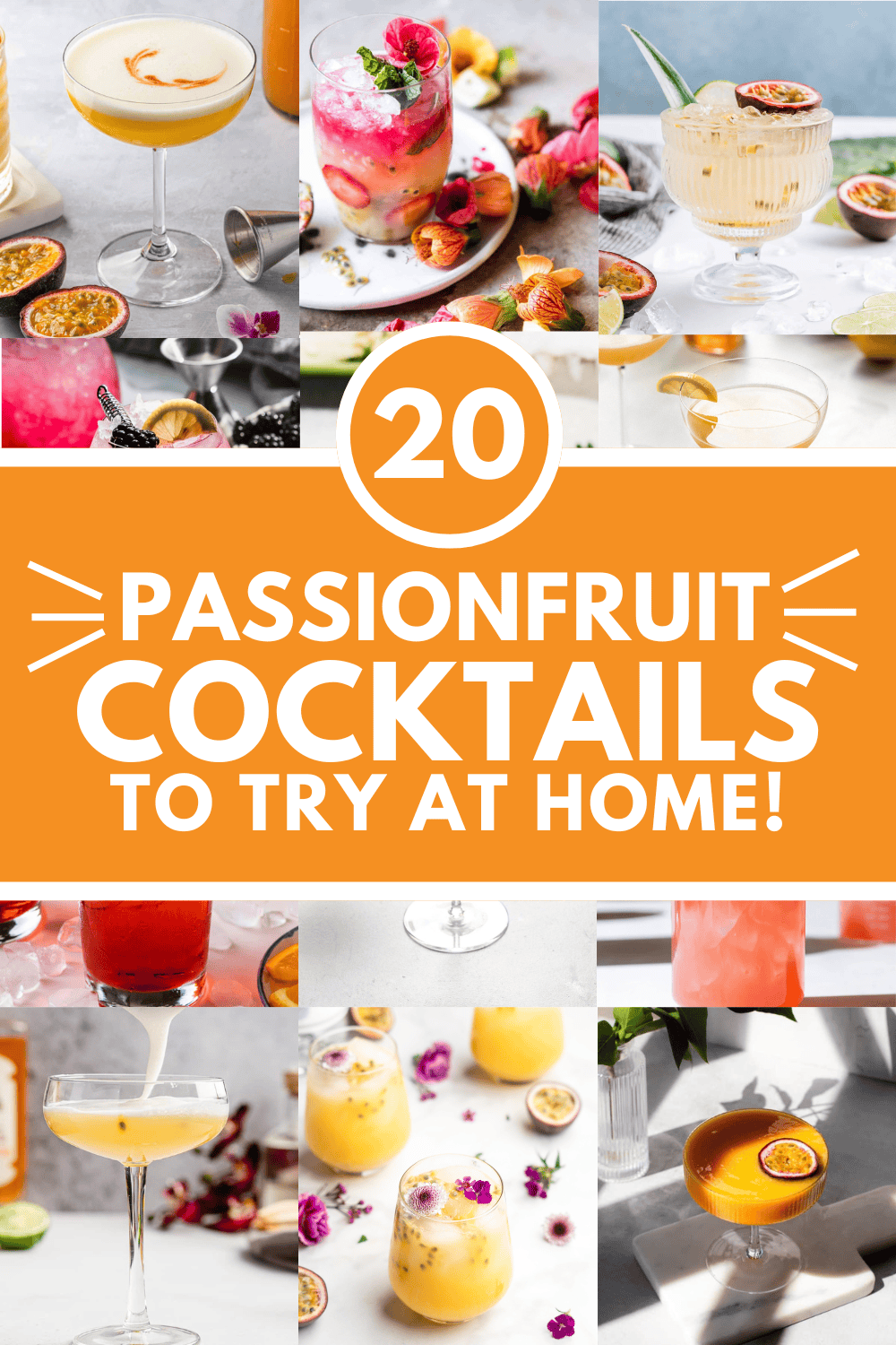 Collage of passion fruit cocktails with text overlay.