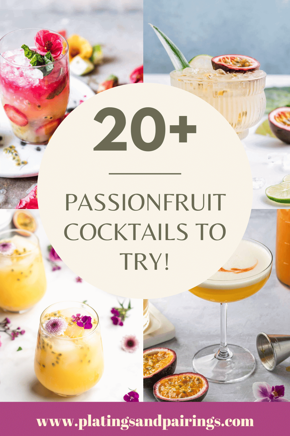 Collage of passion fruit cocktails with text overlay.