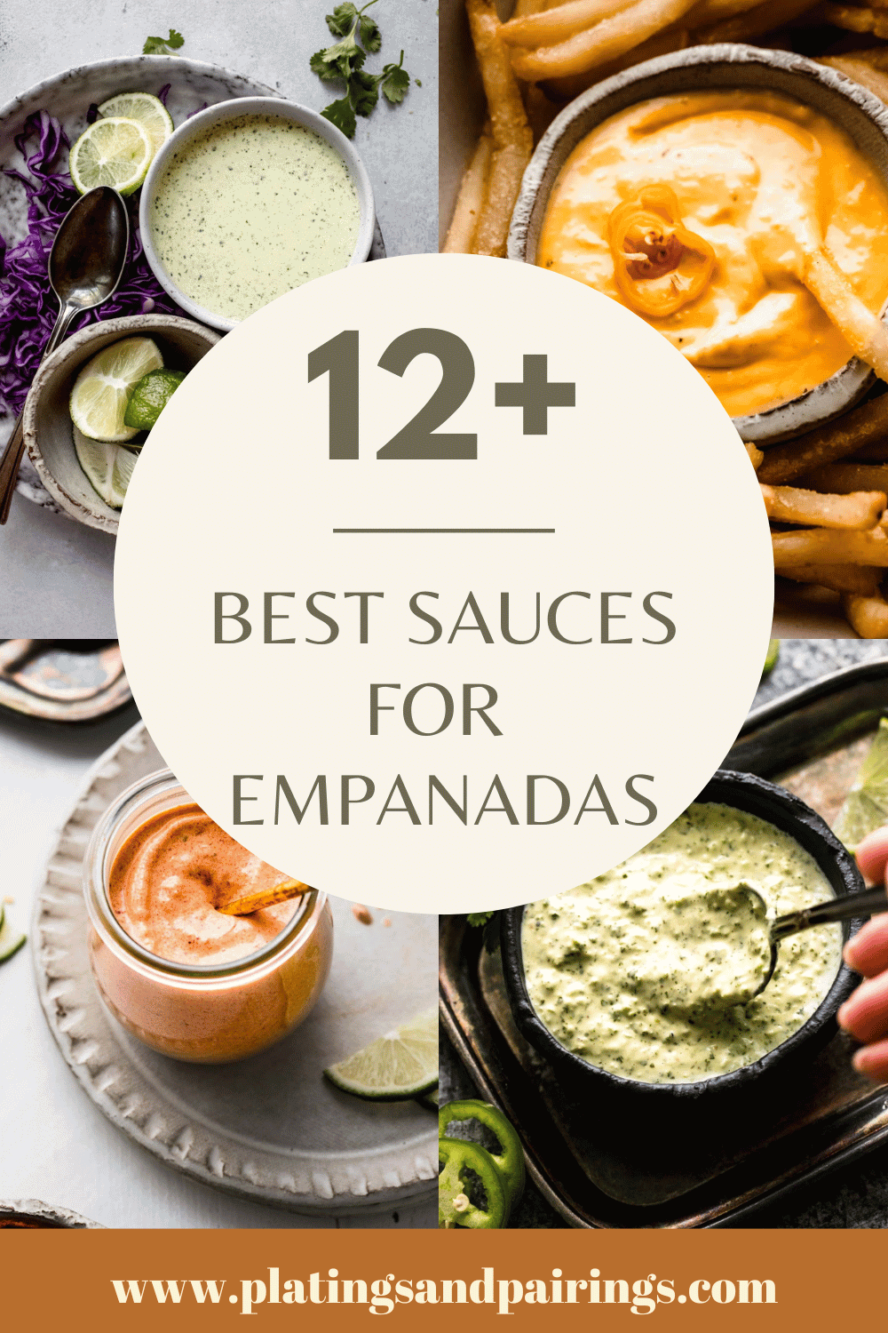 Collage of sauces for empanadas with text overlay.