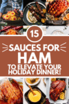 Collage of sauces for ham with text overlay.