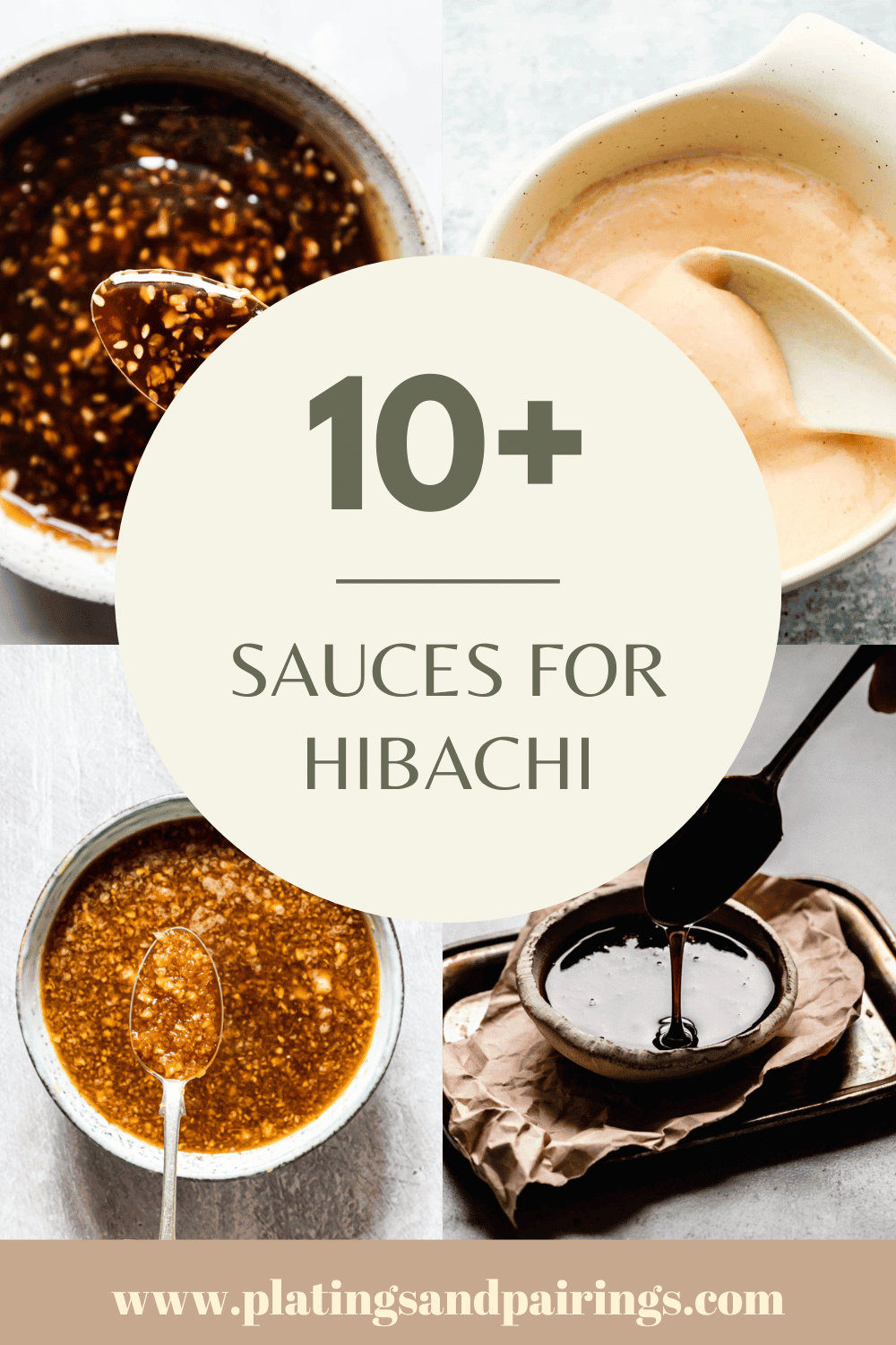 Collage of sauces for hibachi with text overlay.